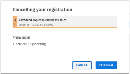 Confirm cancelling registration