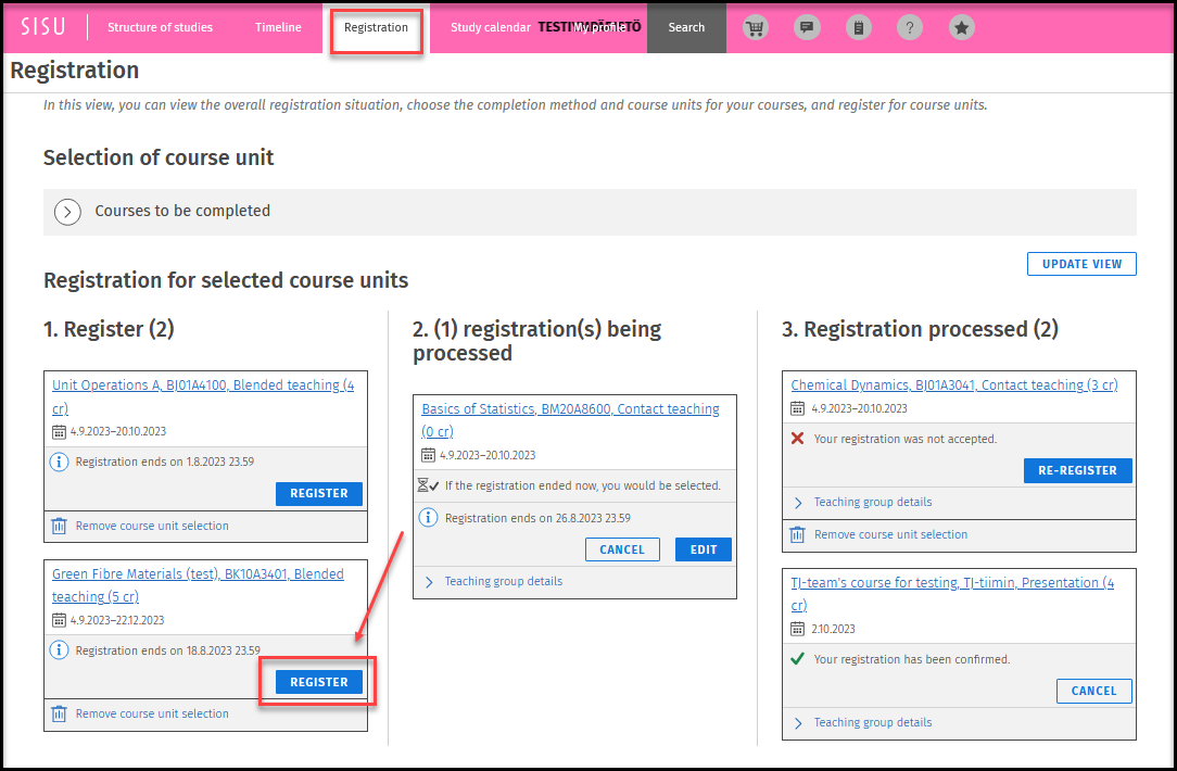 Choose an implementation from the list and press "Register". 