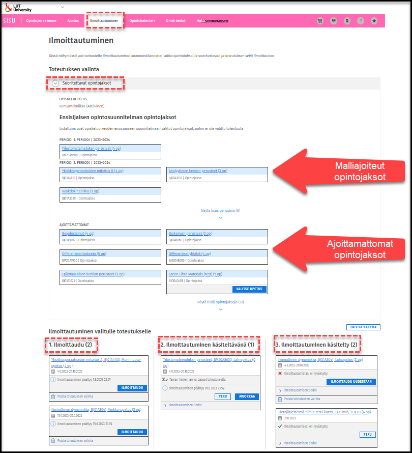 Ilmoittautuminen -sivu