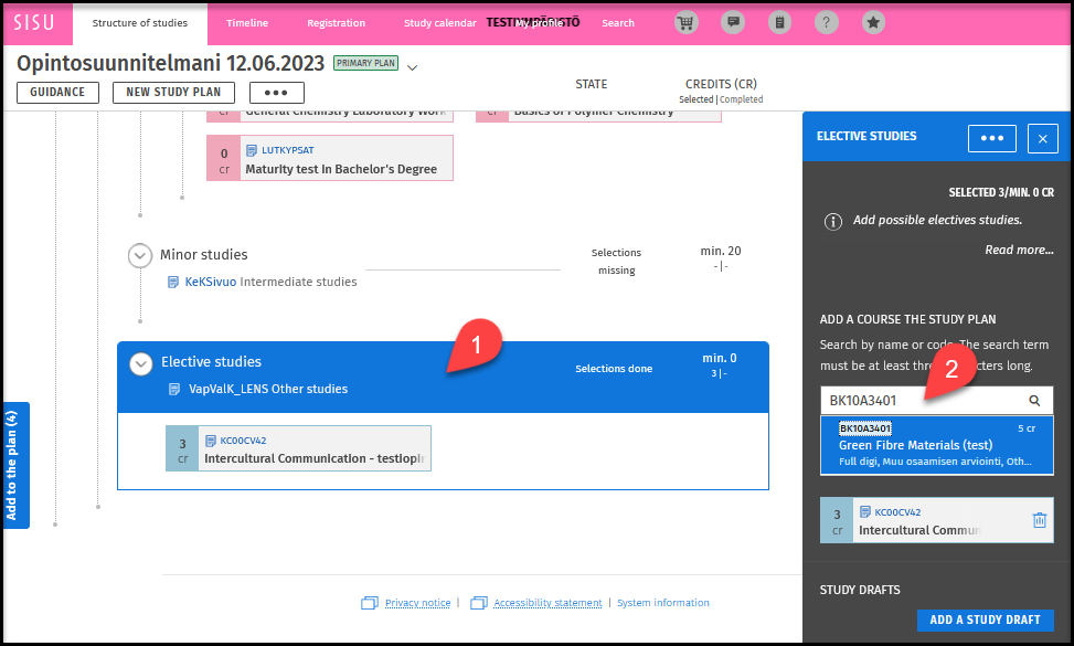 Picture 2. Add course to the PSP.