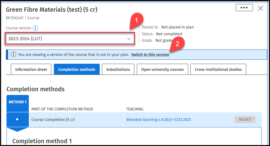 Picture 4. Latest valid version of the course.