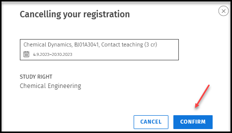 Confirm cancelling registration