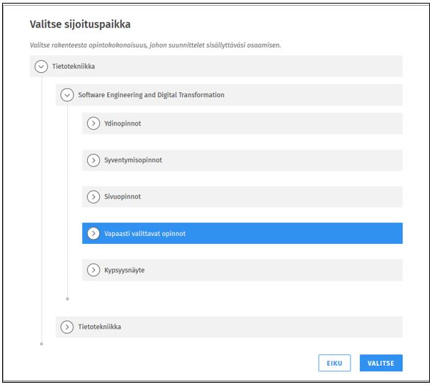 Valitse sijoituspaikka