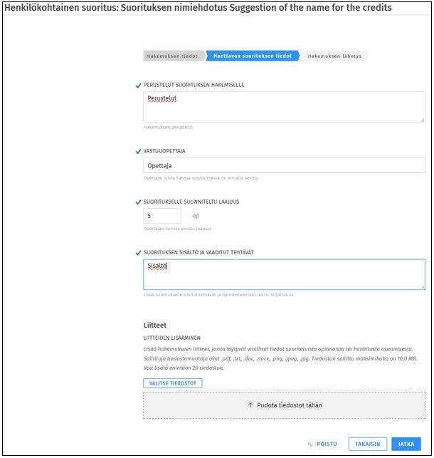 Haettavan toteutuksen tiedot