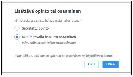 Lisättävä opinto tai osaaminen