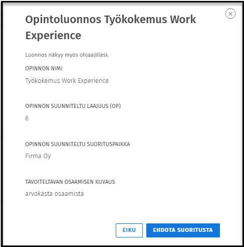 Opintoluonnos, ehdota suoritusta