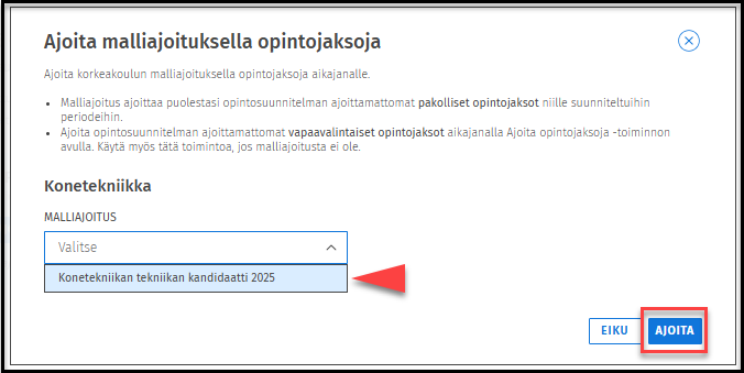 Valitse malliajoitus