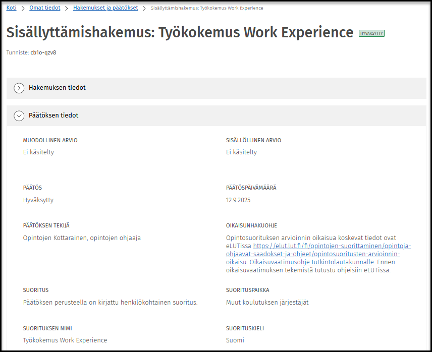 Hyväksytty päätös