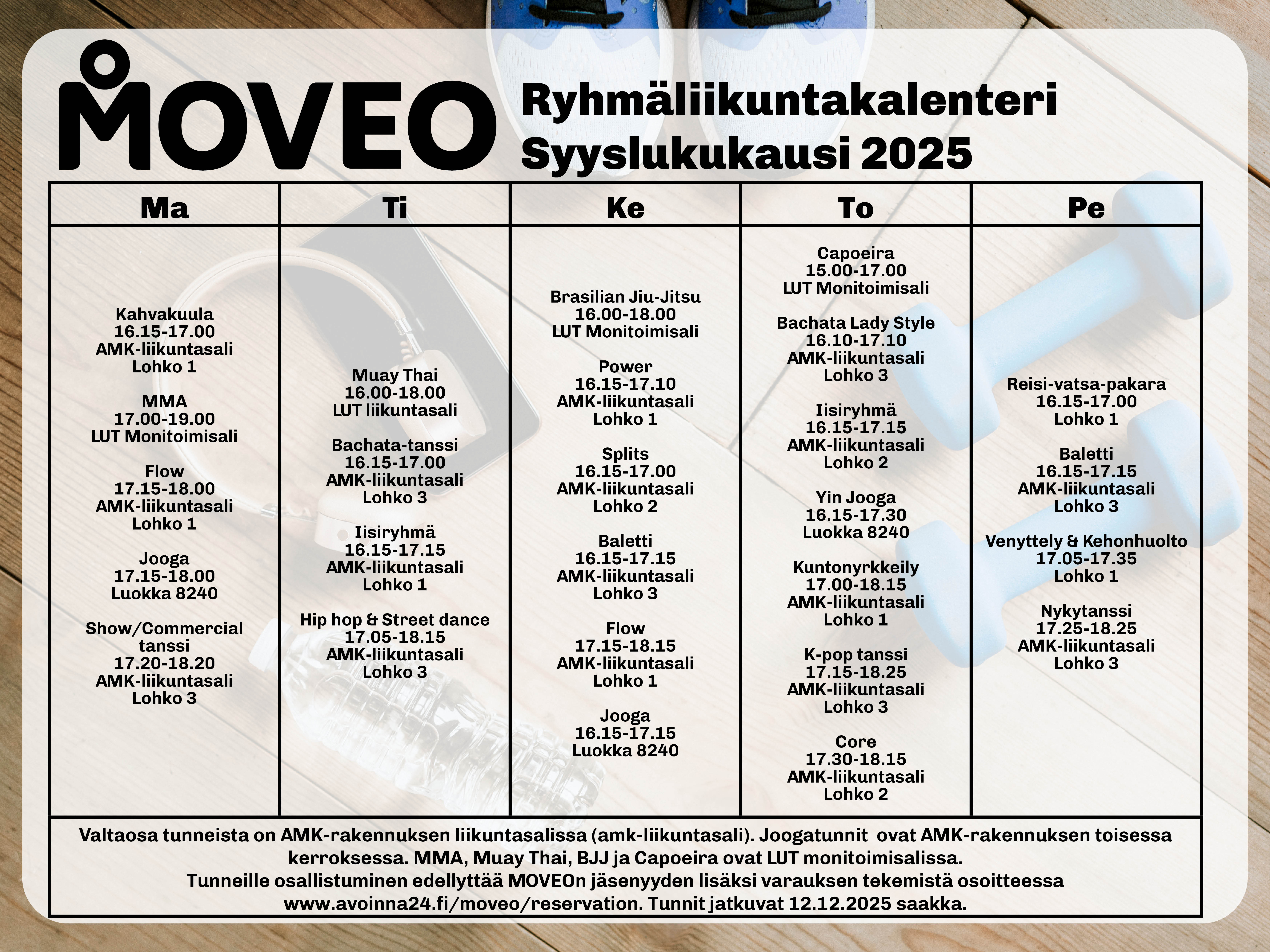 Moveo Lappeenranta ryhmäliikuntakalenteri syksy 2025