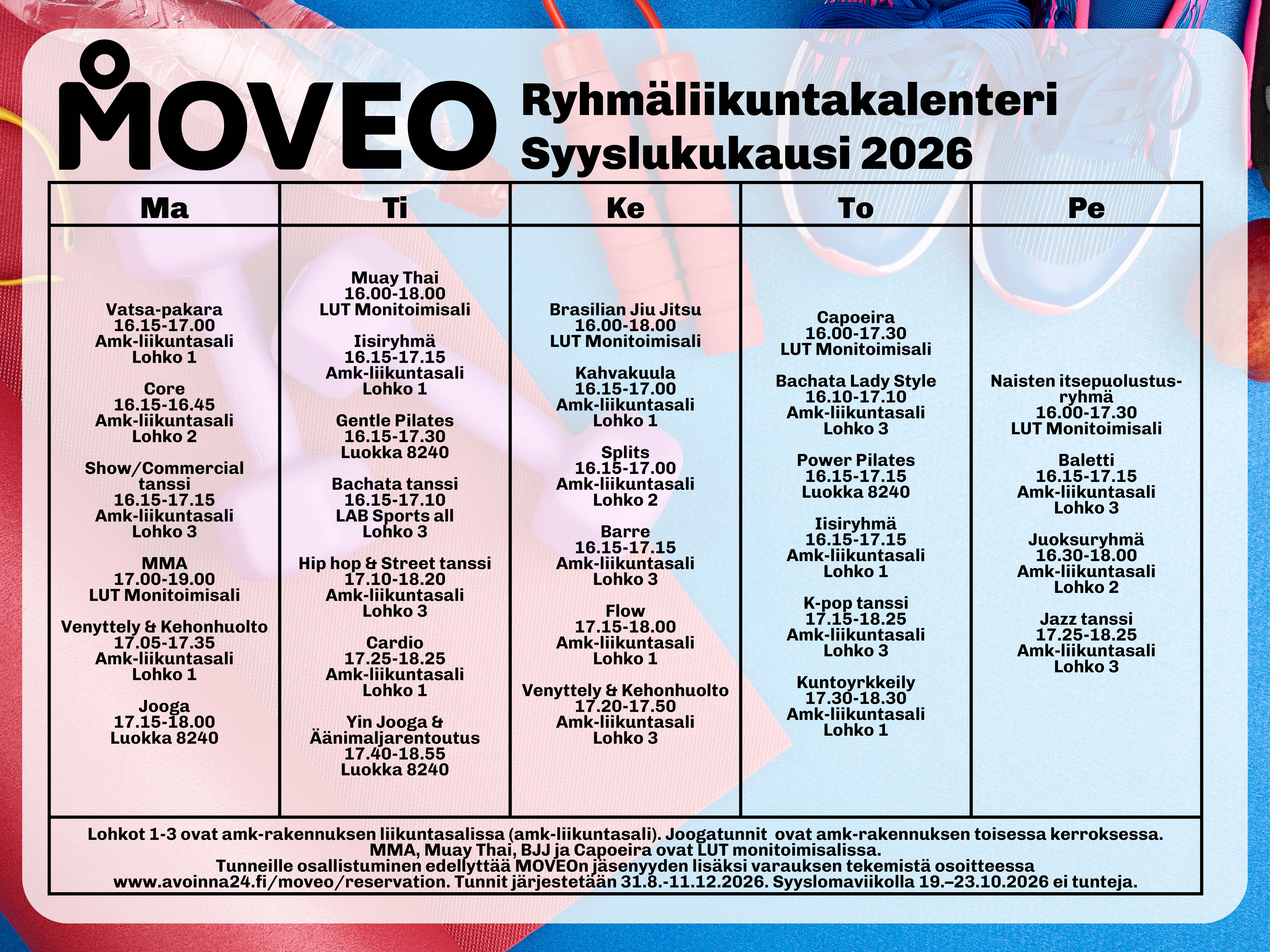 Moveo ryhmäliikuntakalenteri syksy 2026