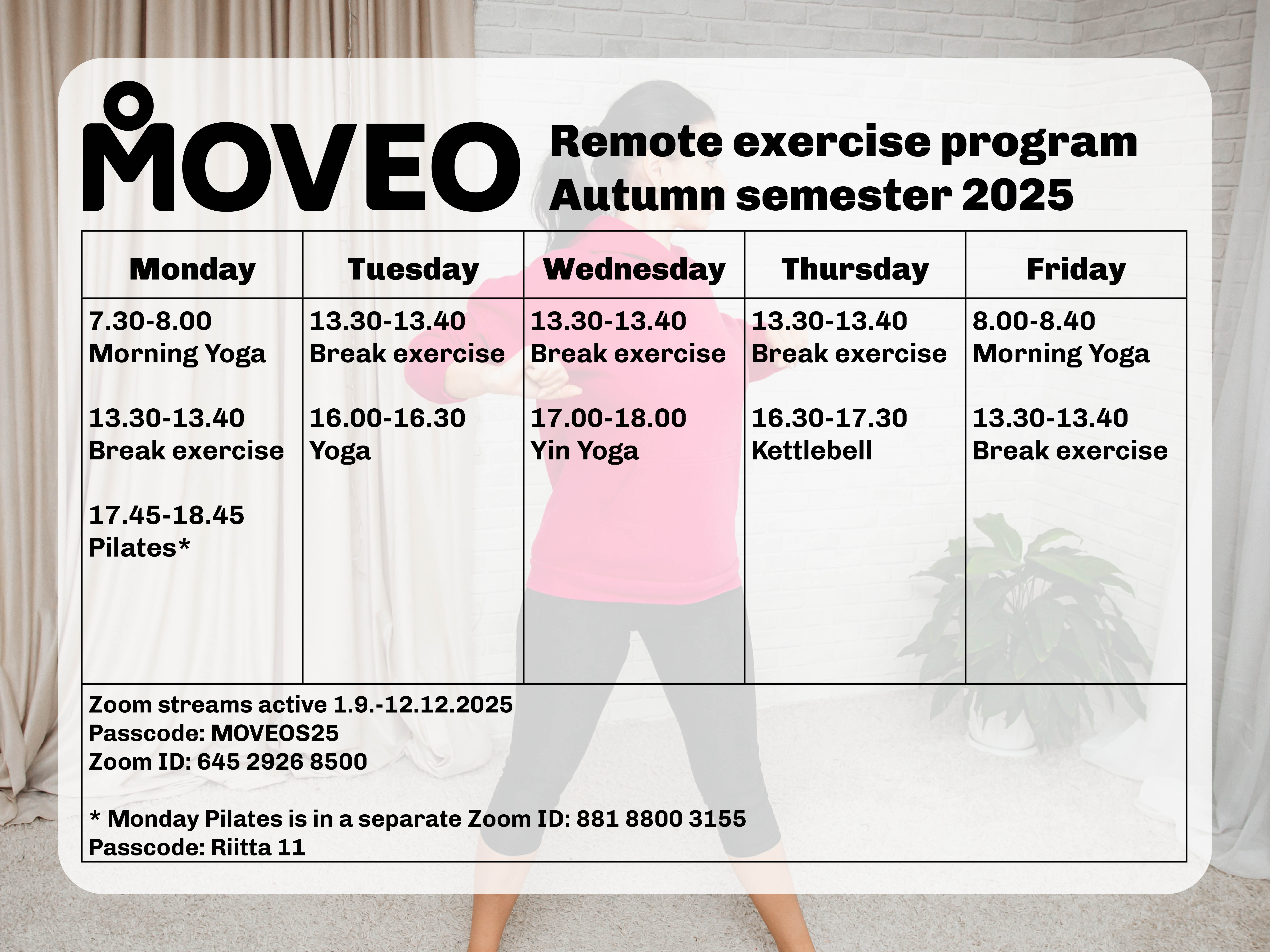 Moveo remote exercise schedule autumn 2025