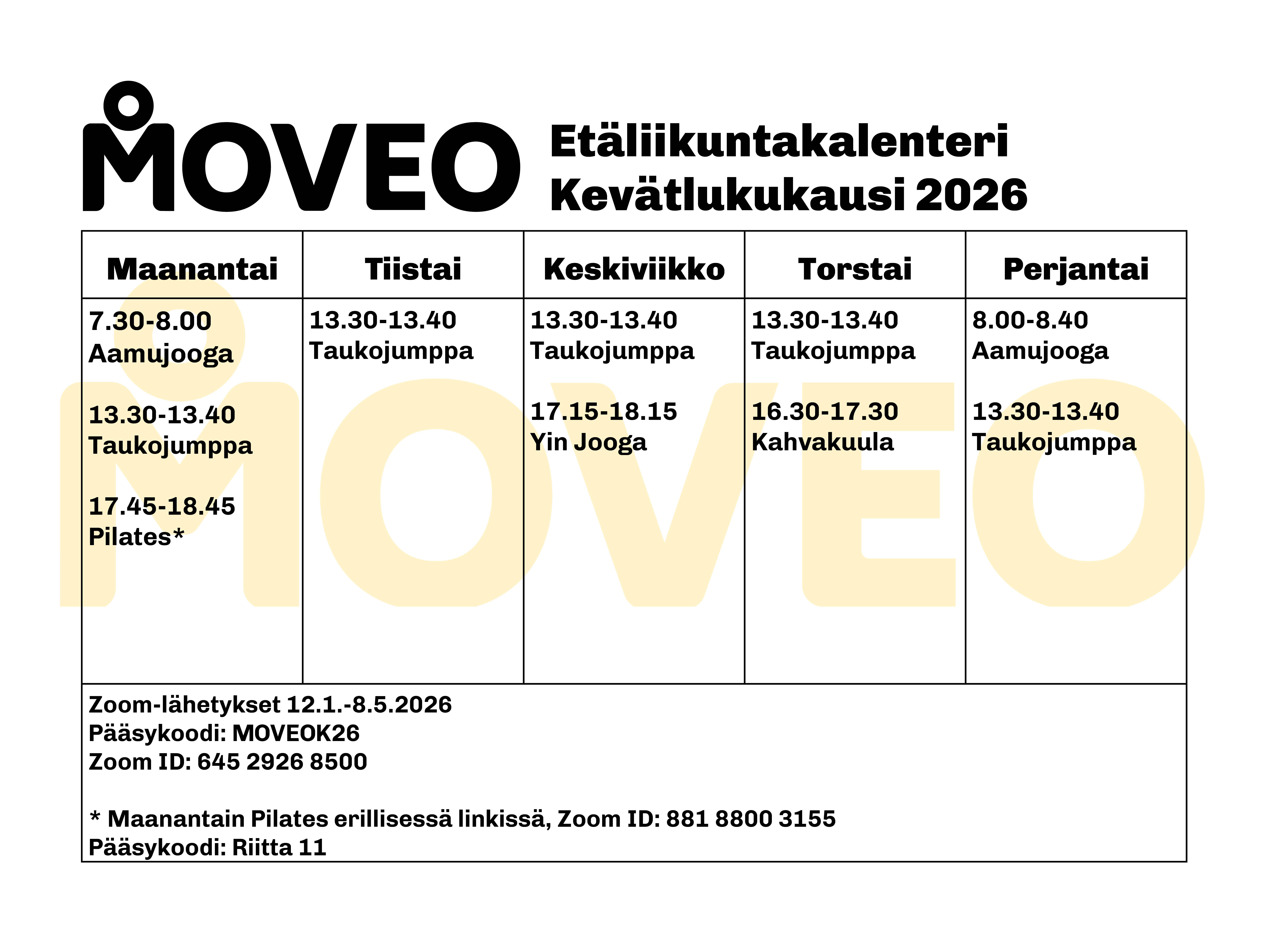 Moveo etäryhmäliikuntakalenteri kevät 2026