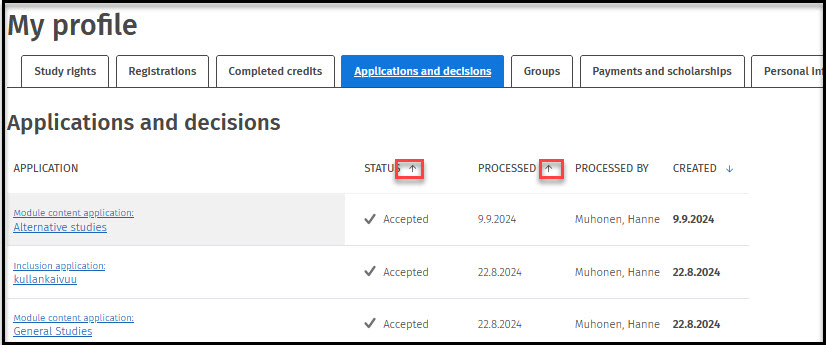 Applications and decisions