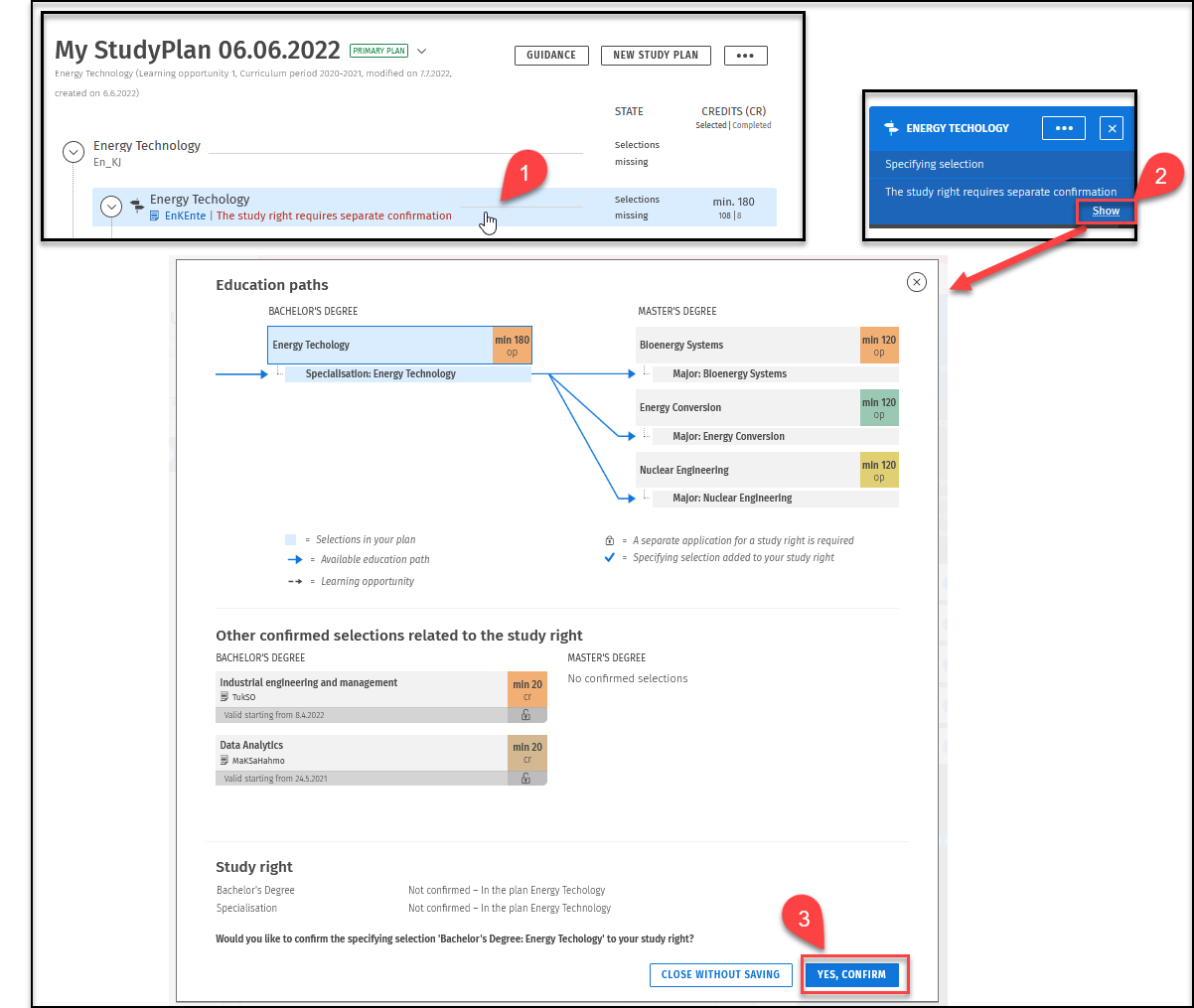Picture 14. Confirm study right in your study plan.