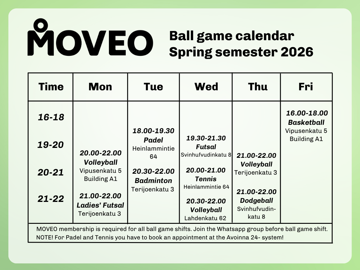 MOVEO ball game calendar spring 2026