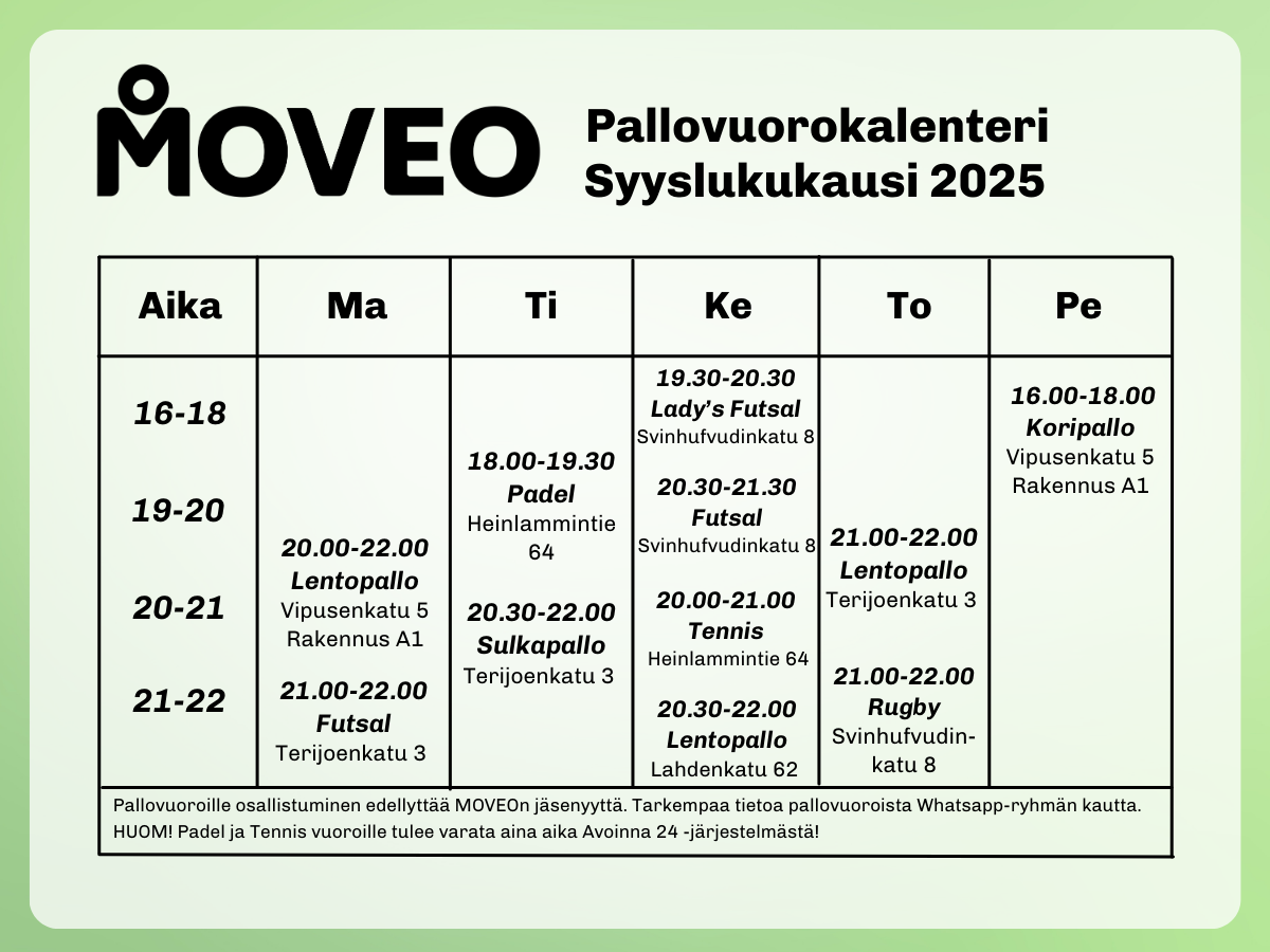 MOVEO Pallovuorokalenteri syyslukukausi 2025