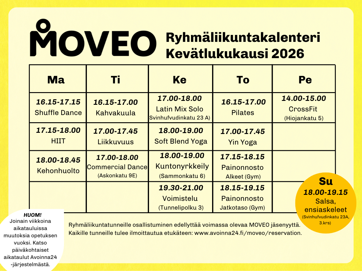 MOVEO ryhmäliikuntakalenteri 2026