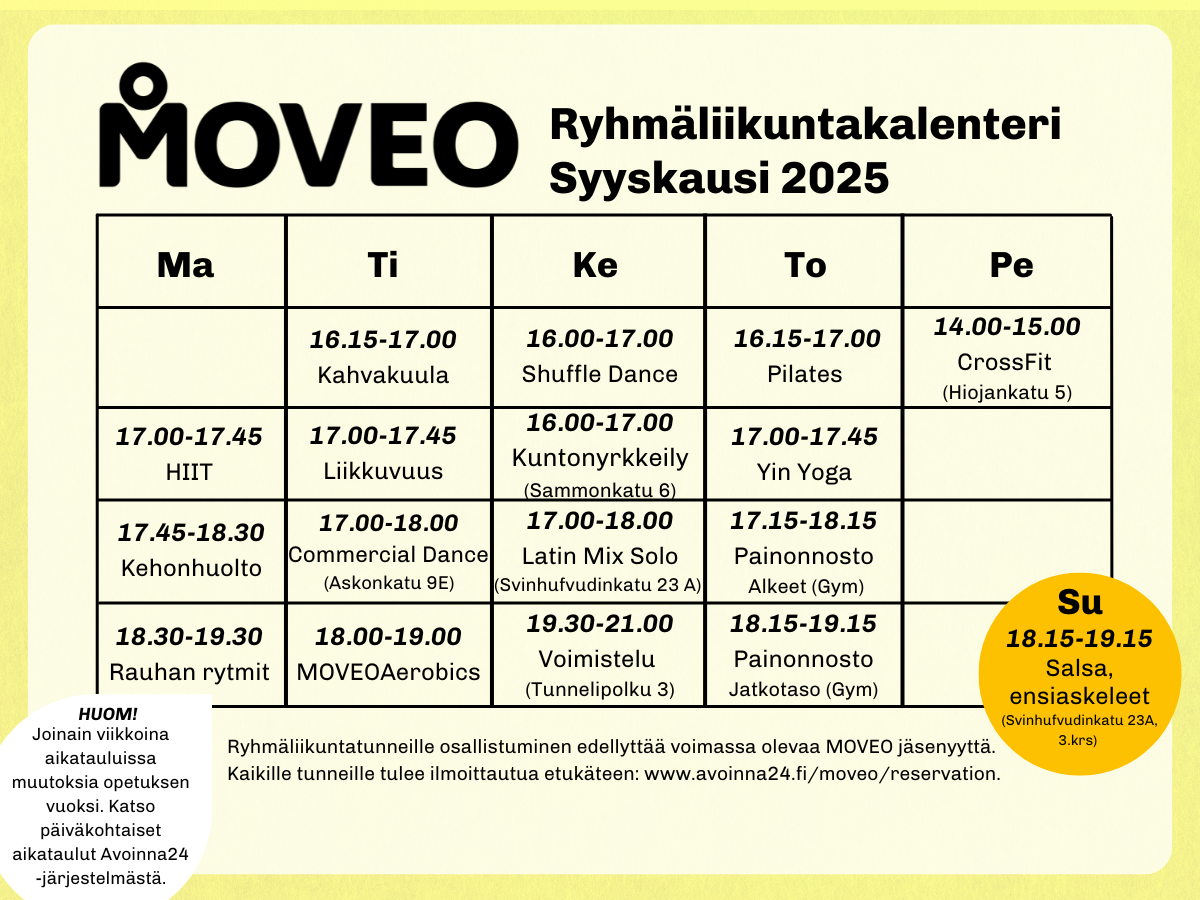 MOVEO ryhmäliikuntakalenteri syyskausi 2025