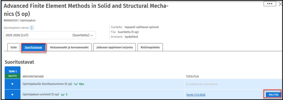 suoritustapa välilehti