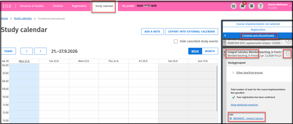 study calendar