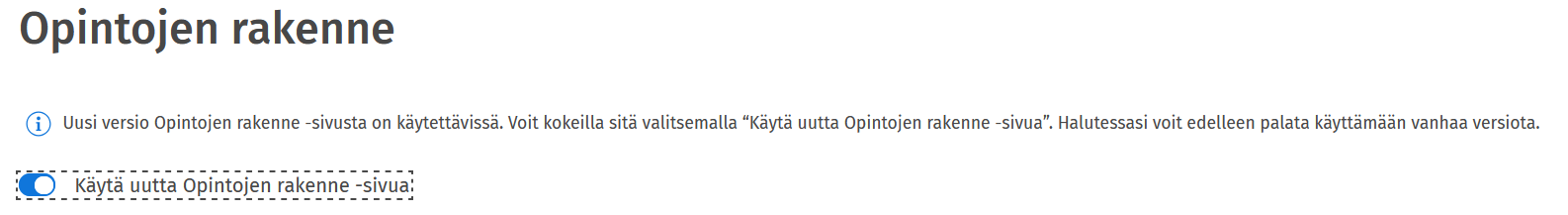 Toogle vaihda uuteen rakennenäkymään