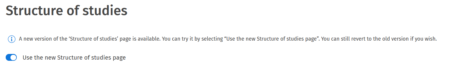 new structure of studies page toggle