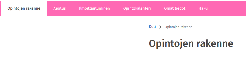 Opintojen rakenne välilehdelle siirtyminen