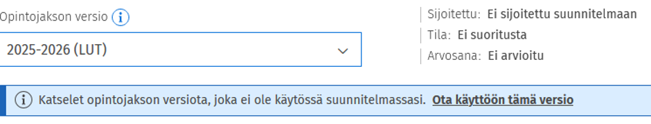 Opintojakson versio