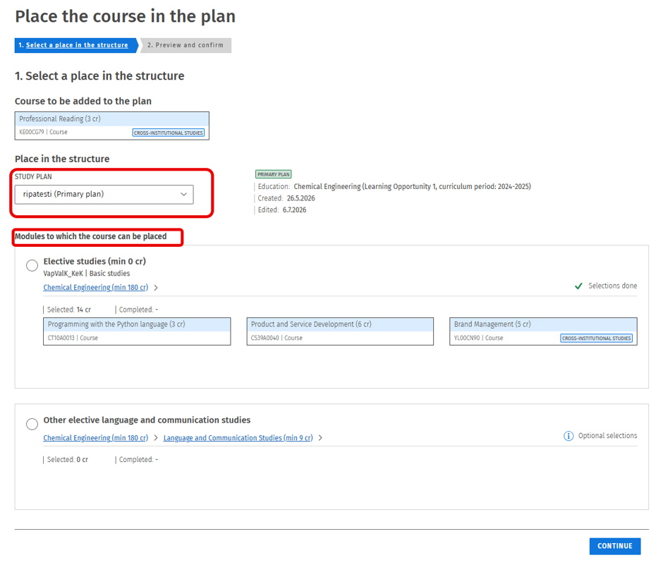 place in the plan