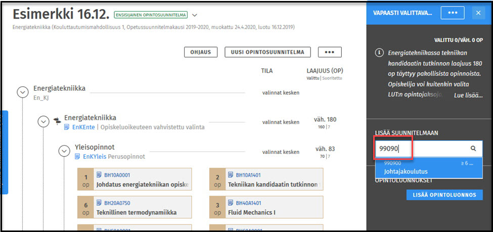 opintojakson hakeminen