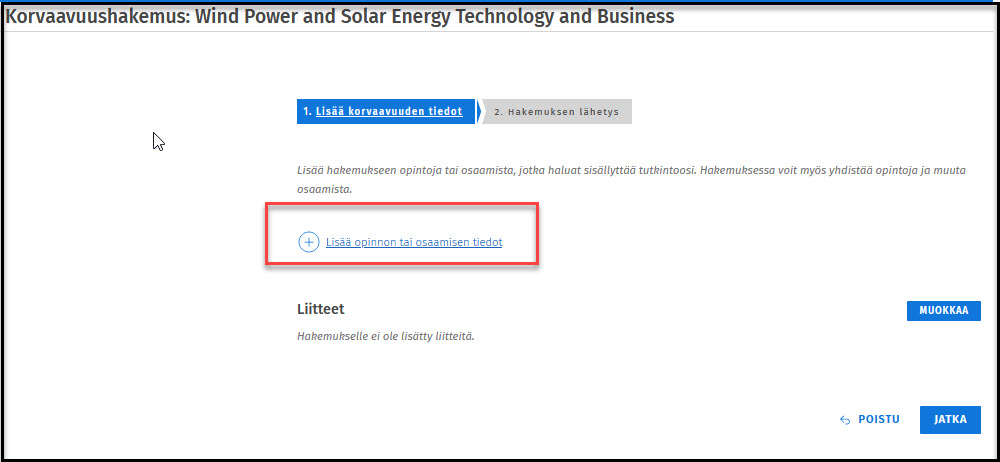 lisää osaamisen tiedot