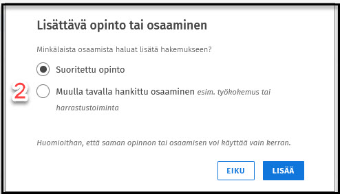 lisättävä opintojakso