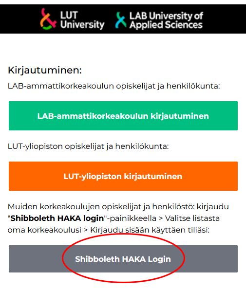 Kirjautuminen HAKA-painikkeesta