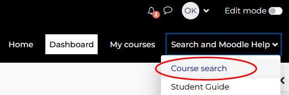 Course search in Moodle