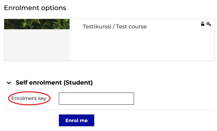 Self enrolment page in Moodle