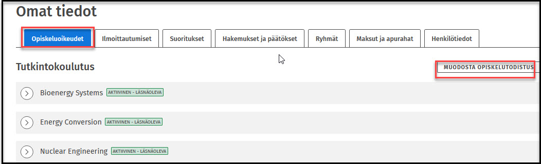 Muodosta opiskeluotodistus