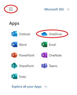 Apps menu in the Microsoft 365 service