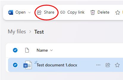 Selecting and sharing a file in OneDrive