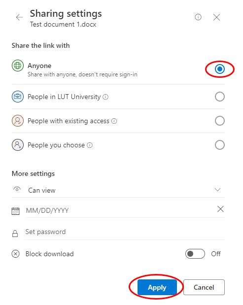Share privilige options