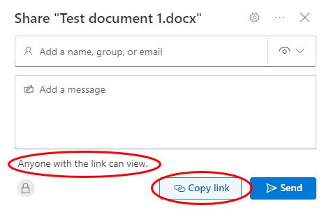 Copy link button in the share settings window