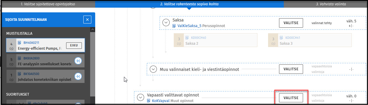 sijoita suunnitelmaan