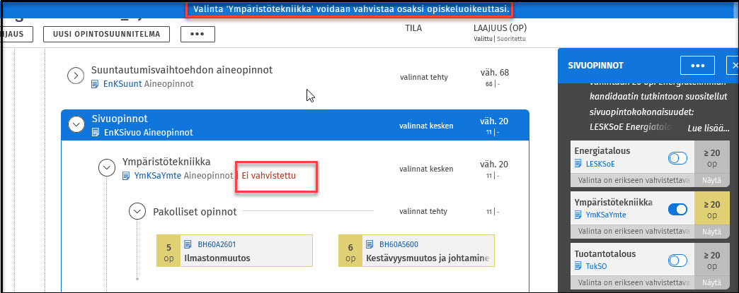 valinta voidaan vahvista