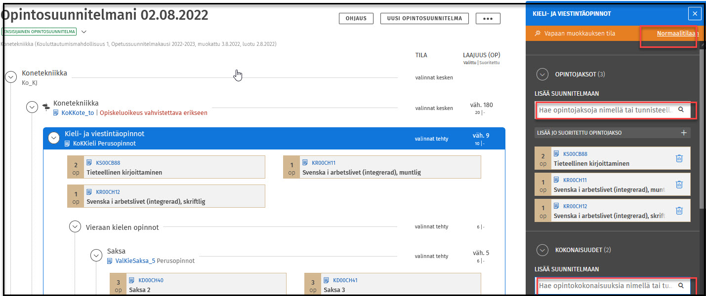 vappaa muokauksen tila
